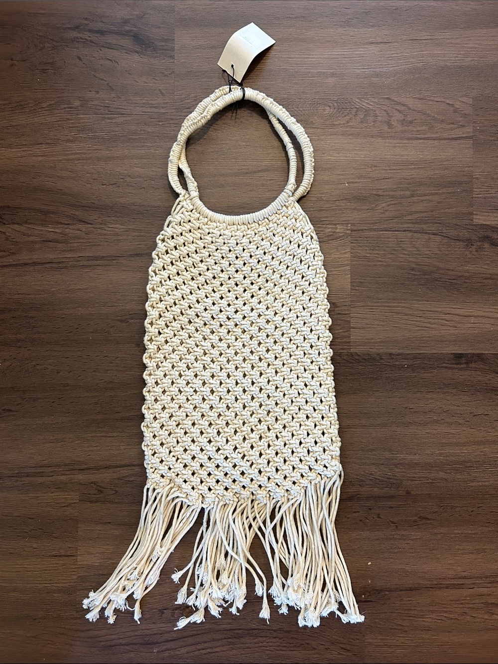 Cream Macramé Fringe Tote Bag